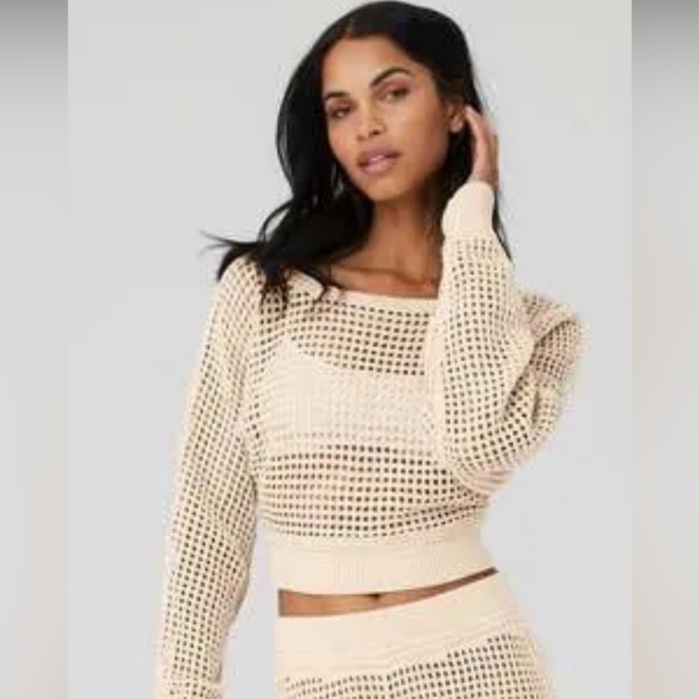 ALO Yoga Renown Open Knit Cover Up BeigeLARGE